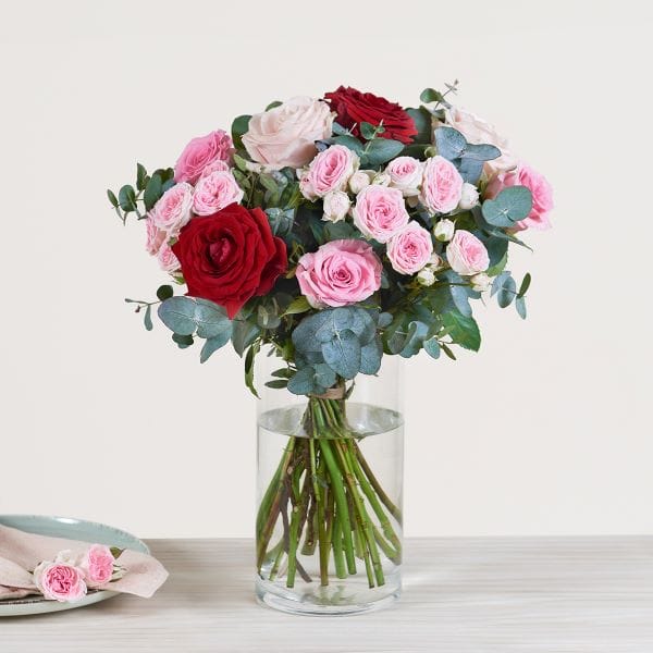 Sottobicchiere Quadrato Con Fiori Rosa E Piante, Retro In Sughero, 9.5x9.5 Cm, Regalo Per La Mamma #16633