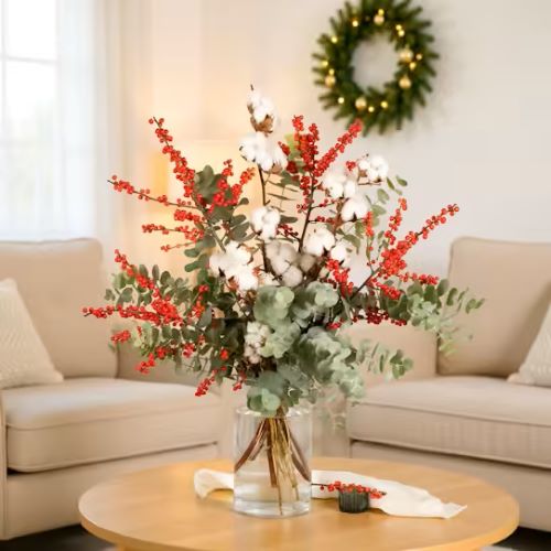 Bouquet con ilex e cotone