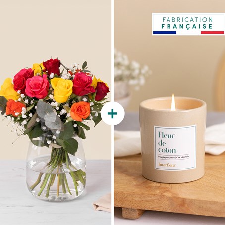 Multicolored roses and candle - Roses multicolores et bougie