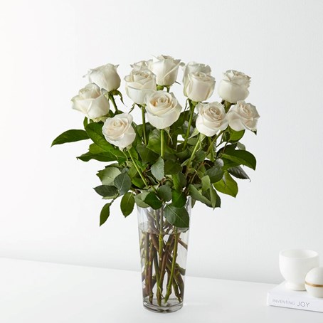 12 Long Stem White Rose Bouquet