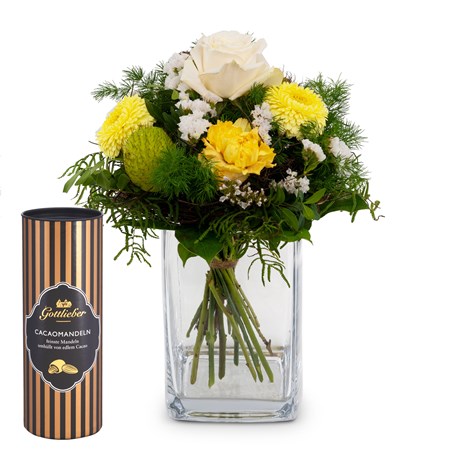 Flower bouquet 'Sunshine' with Gottlieber cocoa almonds